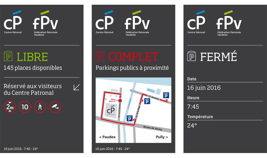 Interfaces des différents états du parking