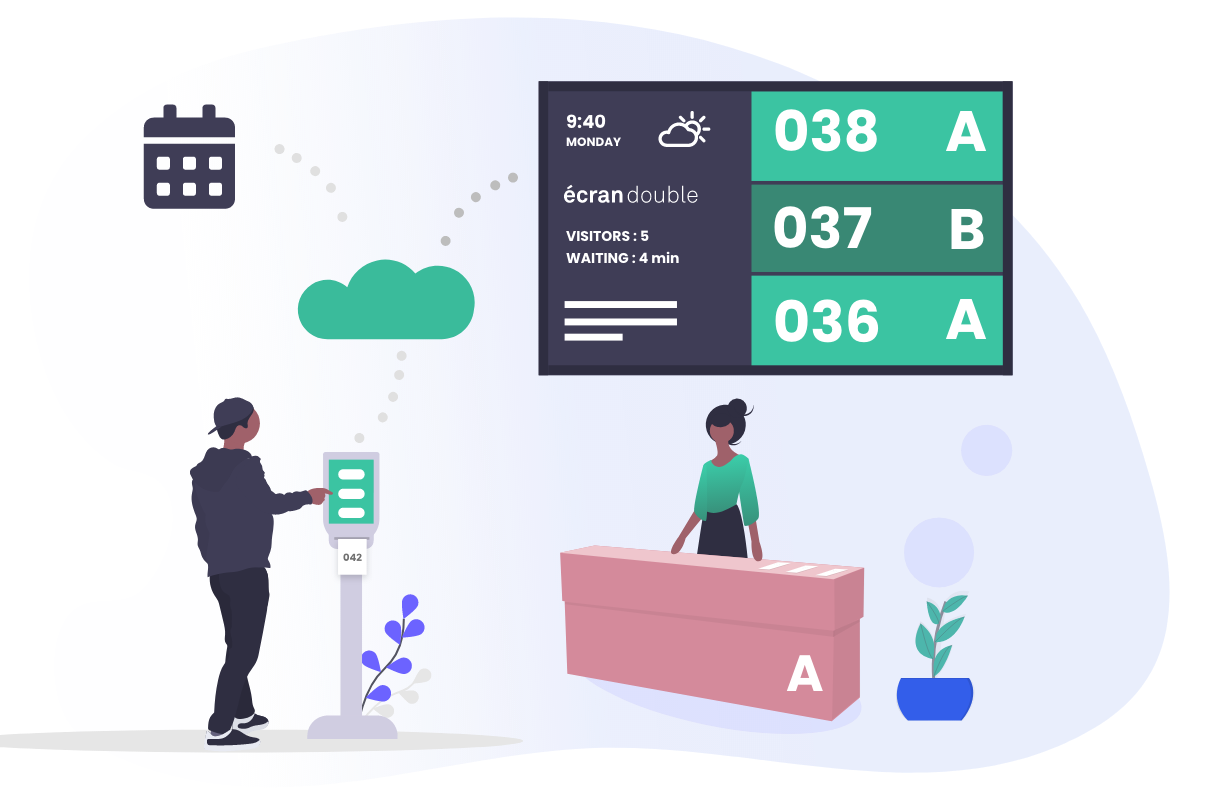 Illustration de gestion d'accueil et ticketing file d'attente